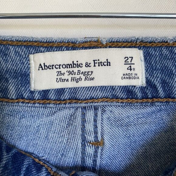 Abercrombie Fitch The 90's Baggy Jeans Women 27 Blue Ultra High Rise Distressed - Picture 6 of 14